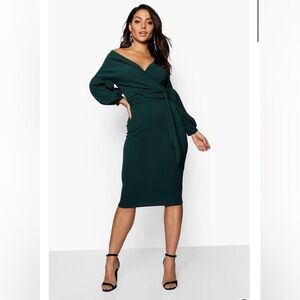 Plus off the shoulder wrap midi dress